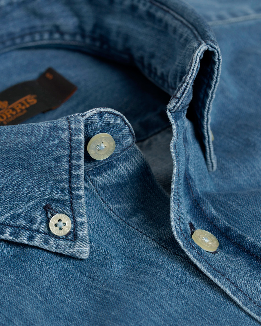Heren | Overhemden | Morris | Cary Grant Denim Shirt Light Blue