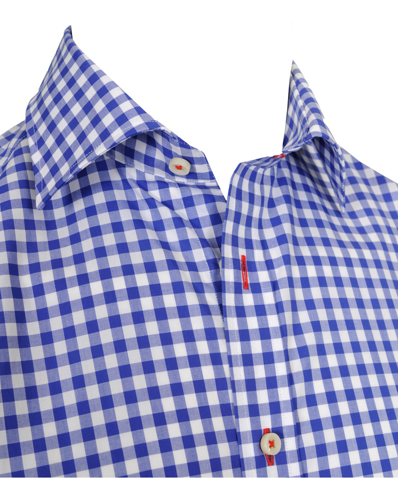 Heren | Overhemden | Stenströms | Skjorta Slimline Poplin Check Blue