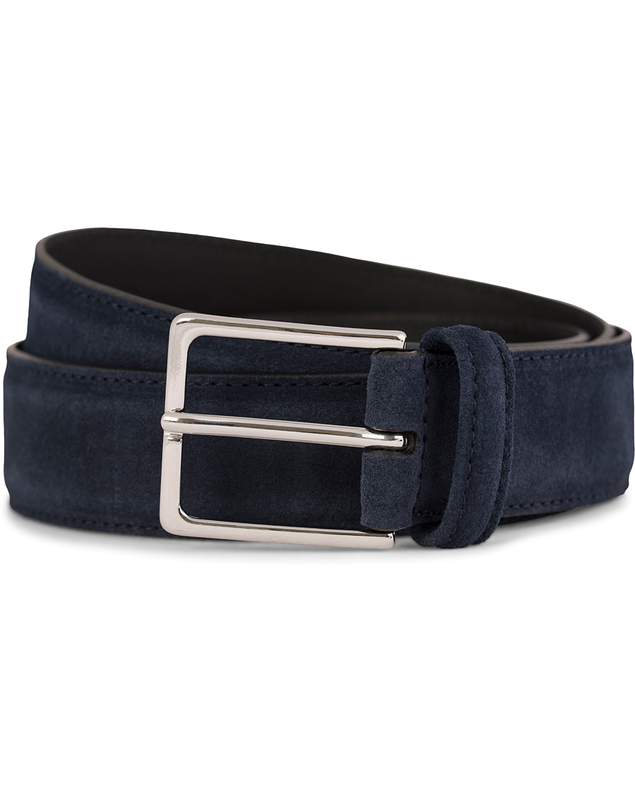 Homme | Anderson's Suede/Leather Belt 3,5 cm Navy | Anderson's | Suede/Leather Belt 3,5 cm Navy