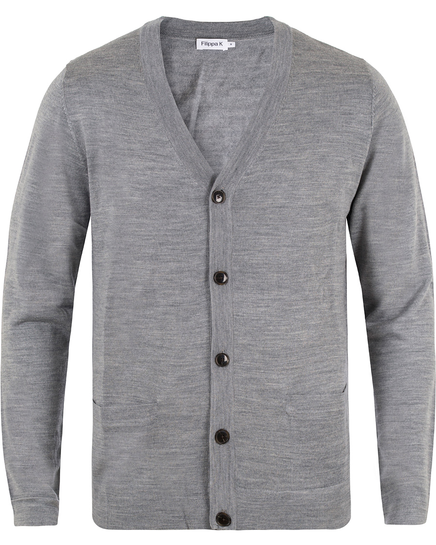 Homme | Pulls Et Tricots | Filippa K | Fine Merino V-Neck Cardigan Grey Melange