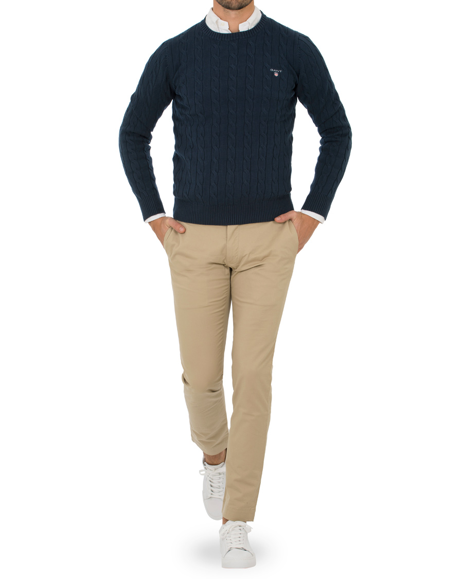 Homme | Pulls Et Tricots | GANT | Cotton Cable Crew Pullover Evening Blue