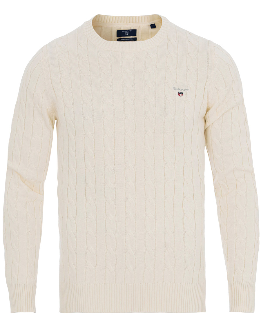 Heren | Truien | GANT | Cotton Cable Crew Pullover Cream