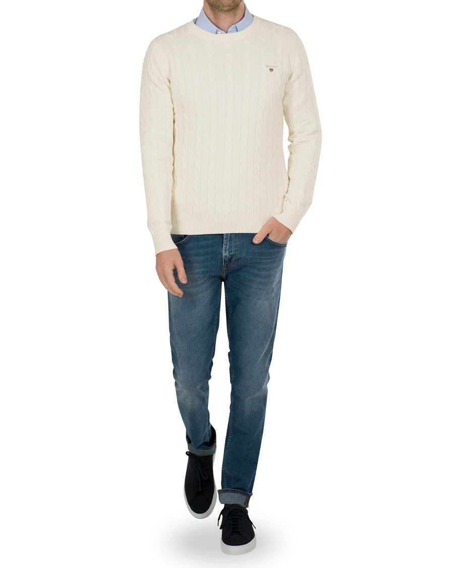 Heren | Truien | GANT | Cotton Cable Crew Pullover Cream
