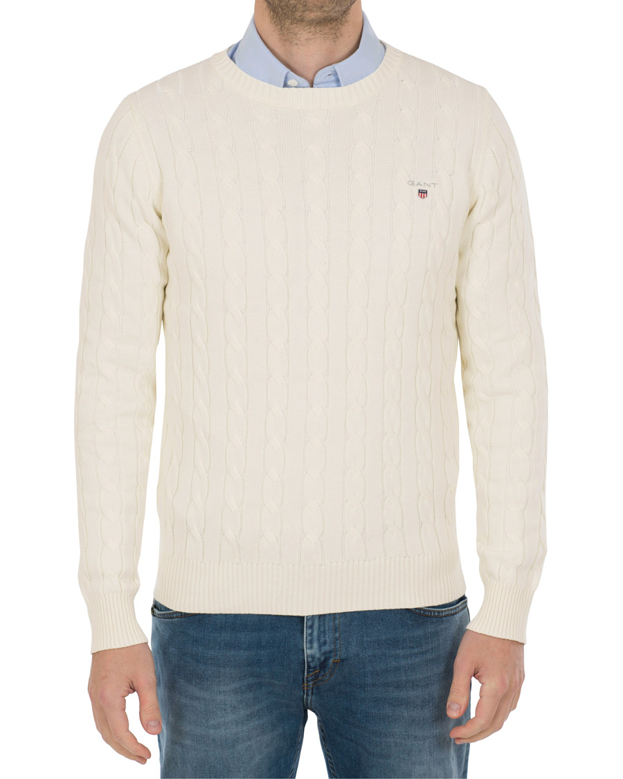 Heren | Truien | GANT | Cotton Cable Crew Pullover Cream