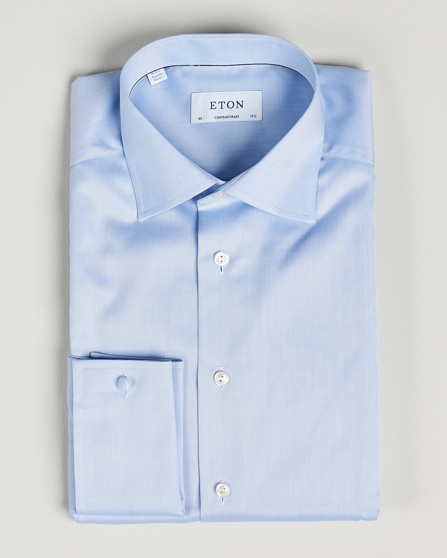 Heren | Overhemden | Eton | Contemporary Fit Shirt Double Cuff Blue