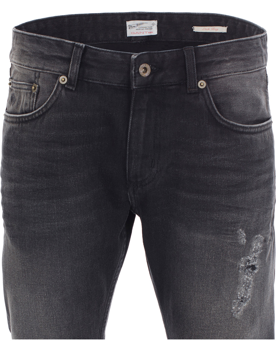 Heren | Jeans | GANT Rugger | Stick Boy Burned Selvedge Jeans Black Worn In