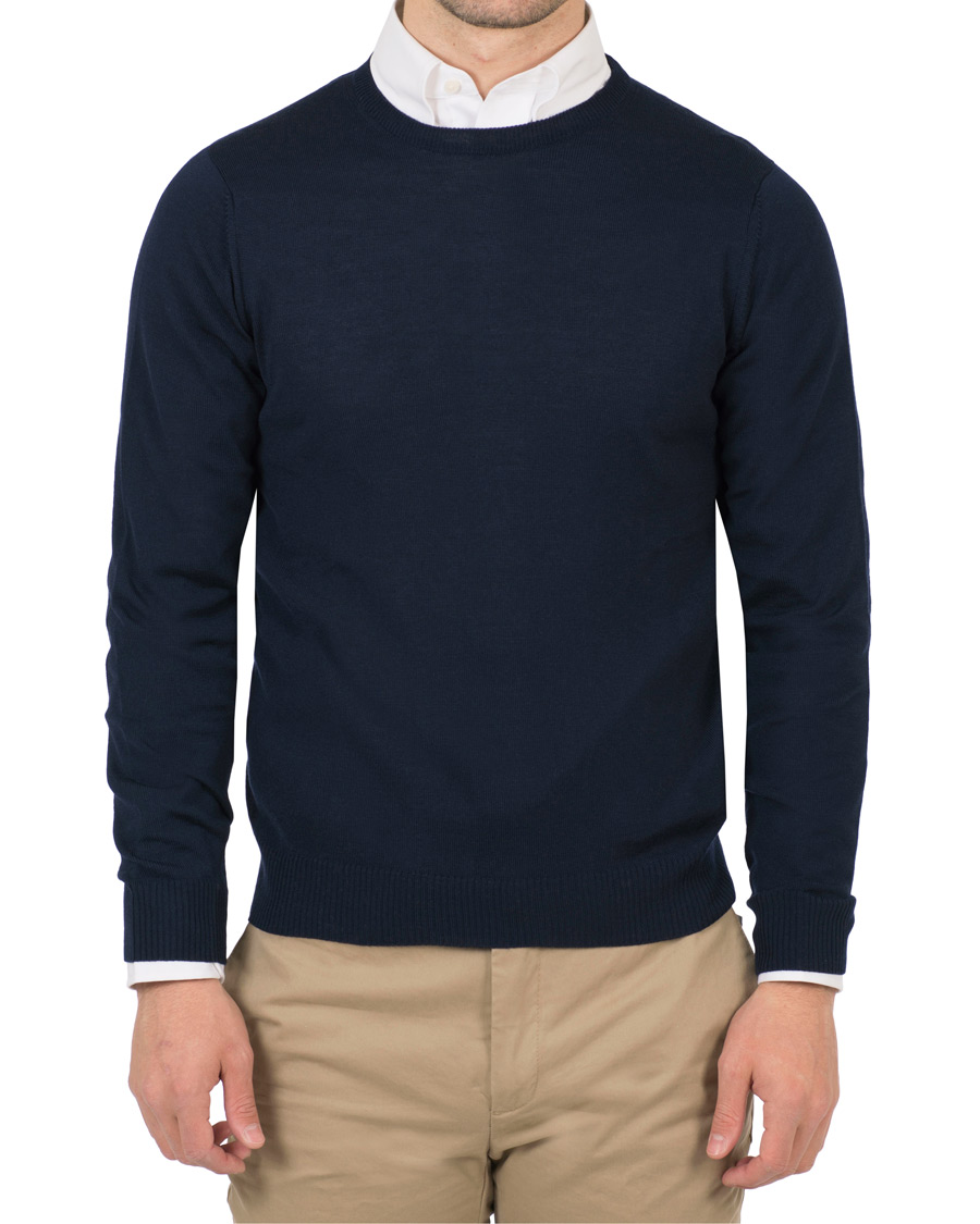 Homme | Pulls Et Tricots | Stenströms | Merino Crew Neck Pullover Navy