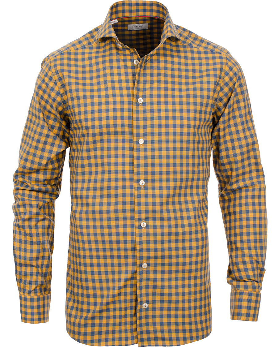Heren | Overhemden | Eton | Slim Fit Shirt Red Ribbon Check Mustard Yellow
