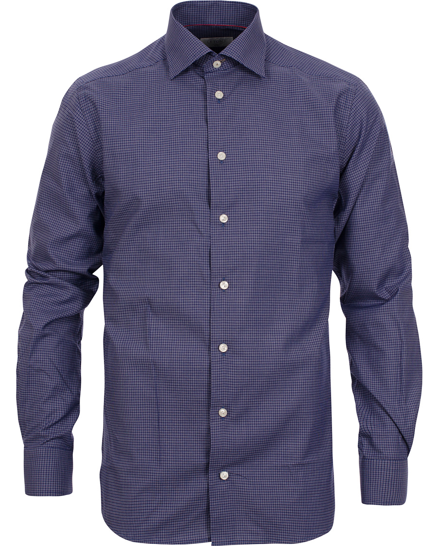 Heren | Overhemden | Eton | Slim Fit Shirt Red Ribbon Micro Check Dark Blue