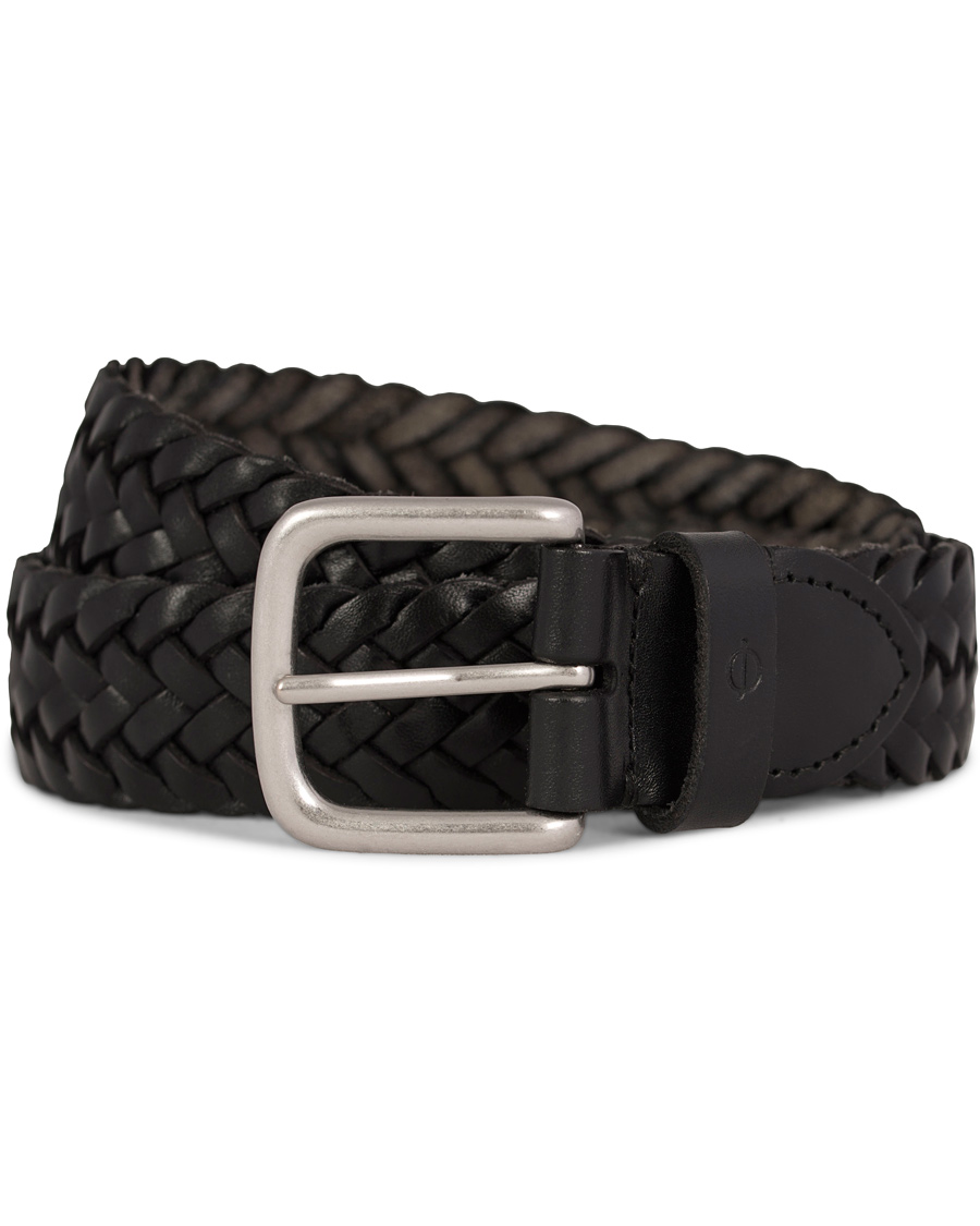 Homme | Oscar Jacobson Braided Leather Belt 3,5 cm Black | Oscar Jacobson | Braided Leather Belt 3,5 cm Black