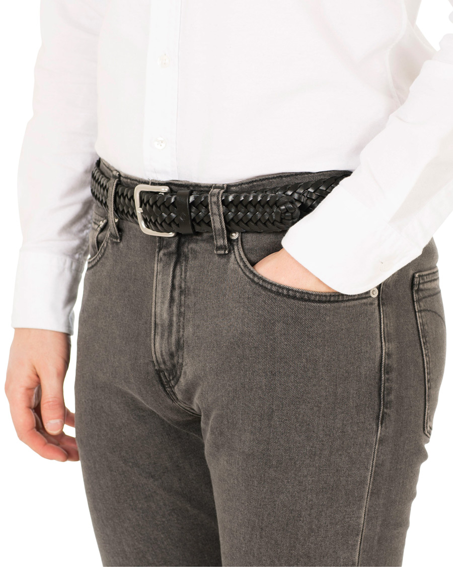 Homme | Oscar Jacobson Braided Leather Belt 3,5 cm Black | Oscar Jacobson | Braided Leather Belt 3,5 cm Black