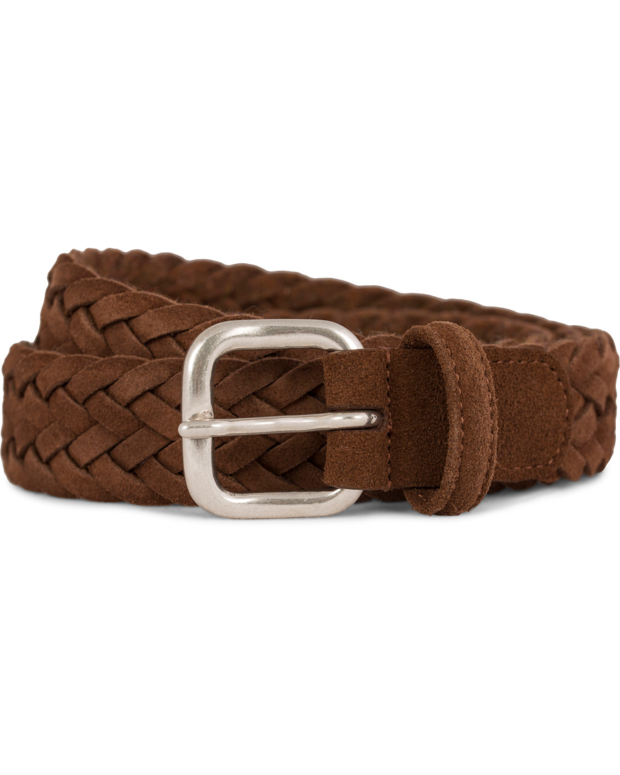Homme | Anderson's Braided Suede Belt 3 cm Light Brown Silver Buckle | Anderson's | Braided Suede Belt 3 cm Light Brown Silver Buckle