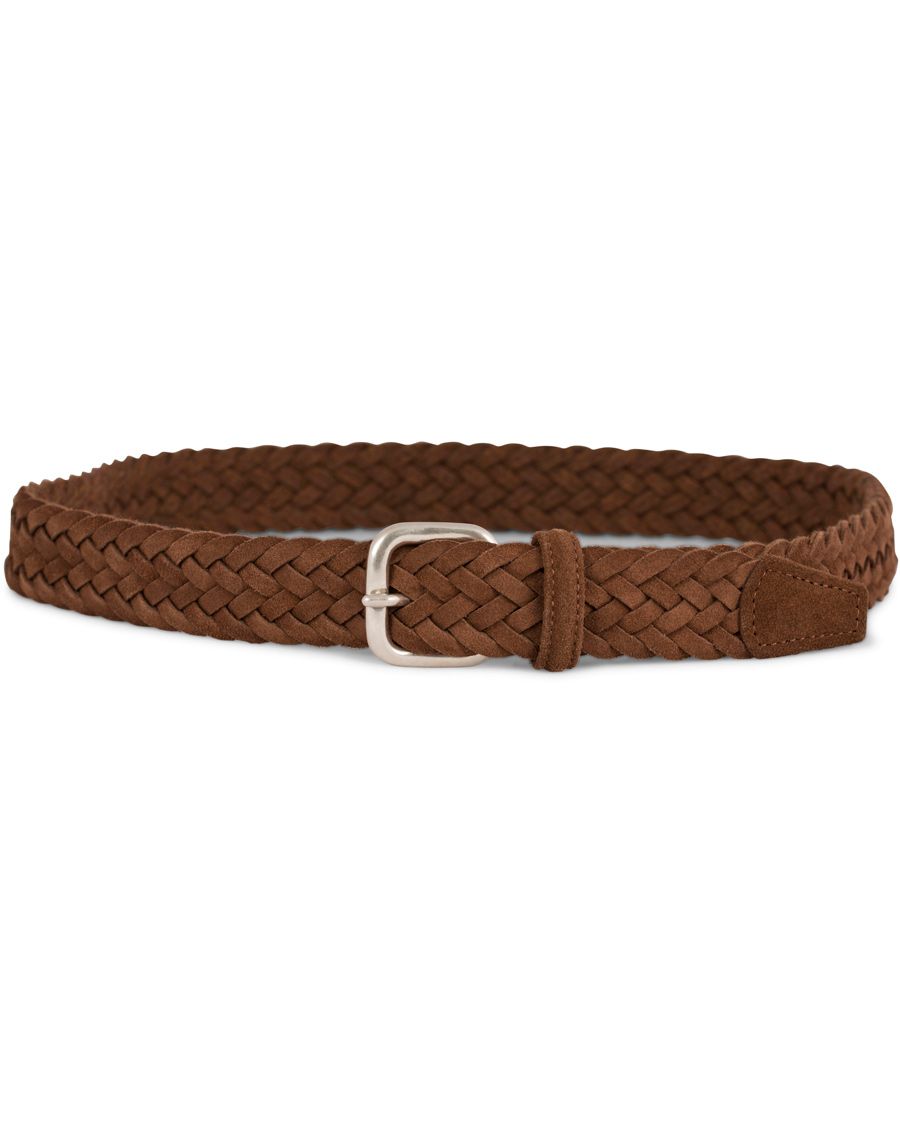 Homme | Anderson's Braided Suede Belt 3 cm Light Brown Silver Buckle | Anderson's | Braided Suede Belt 3 cm Light Brown Silver Buckle