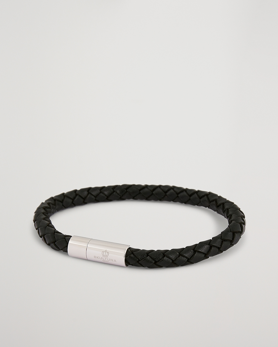 Heren | Sieraden | Skultuna | One Row Leather Bracelet Black Steel