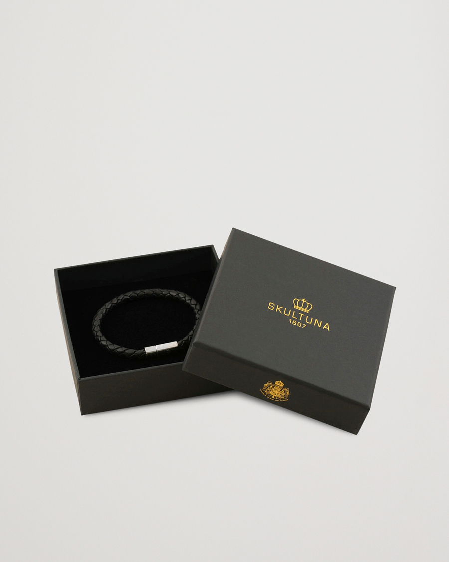 Heren | Sieraden | Skultuna | One Row Leather Bracelet Black Steel