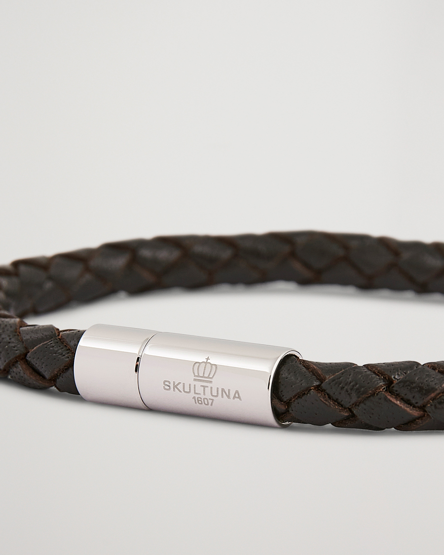 Heren | Sieraden | Skultuna | One Row Leather Bracelet Dark Brown Steel