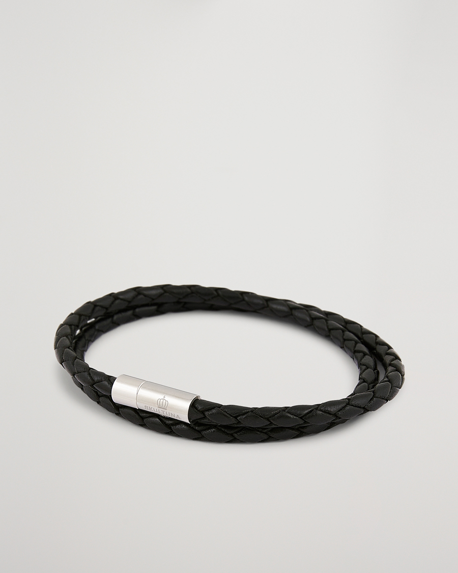 Heren | Sieraden | Skultuna | Two Row Leather Bracelet Black Steel