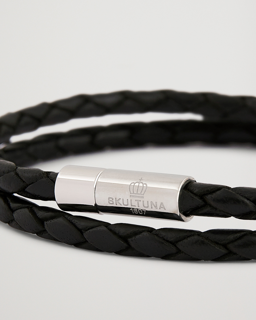 Heren | Sieraden | Skultuna | Two Row Leather Bracelet Black Steel