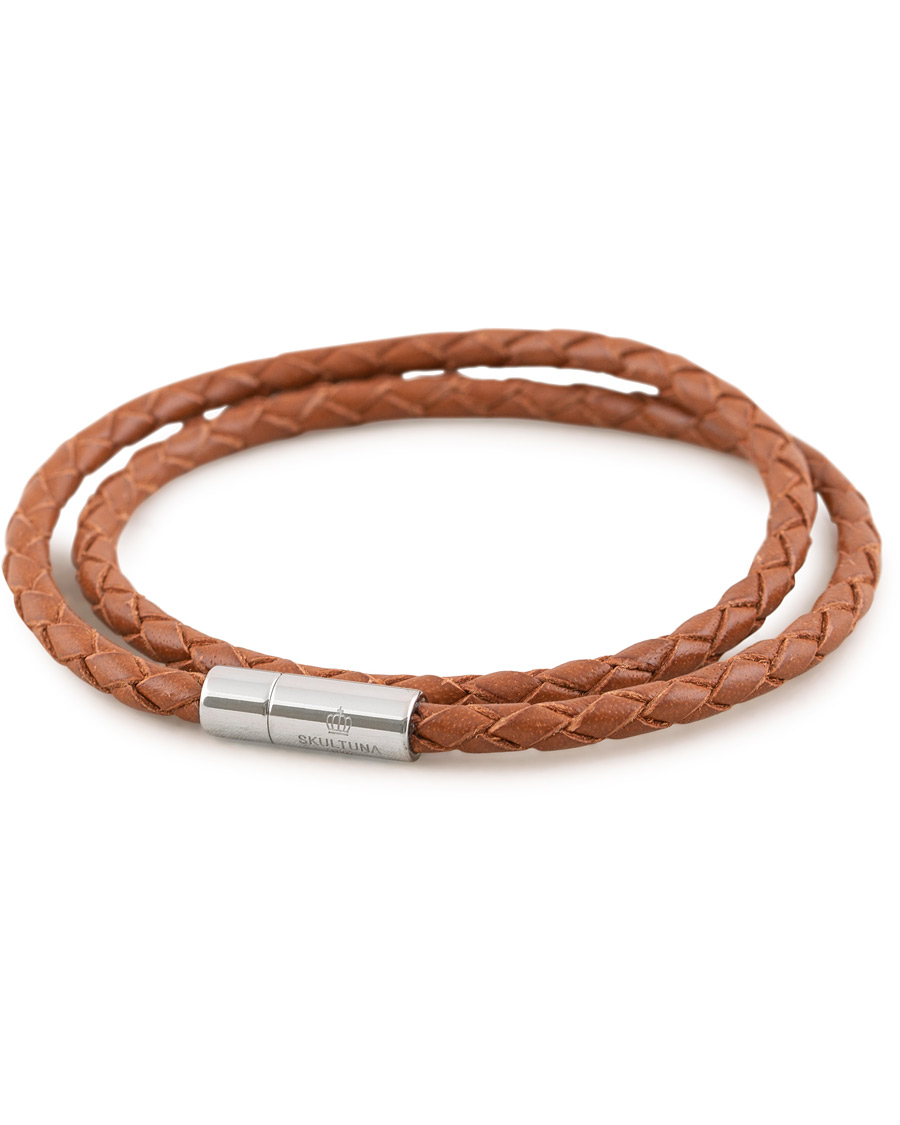 Heren | Skultuna Two Row Leather Bracelet Brown Steel | Skultuna | Two Row Leather Bracelet Brown Steel