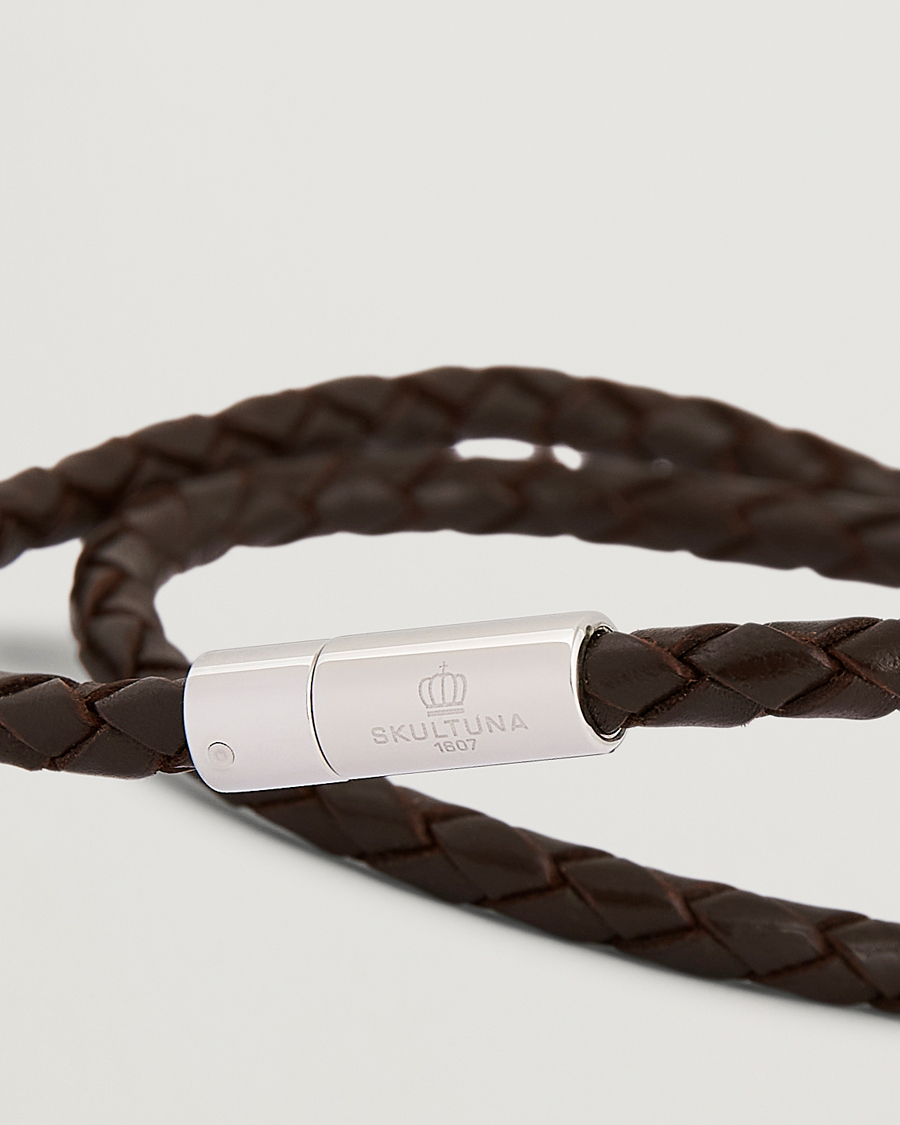 Heren | Sieraden | Skultuna | Two Row Leather Bracelet Dark Brown Steel