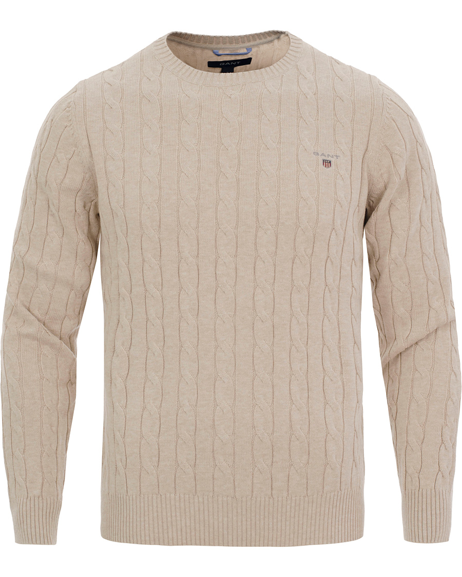 Homme | Pulls Et Tricots | GANT | Cotton Cable Crew Pullover Light Sand Melange