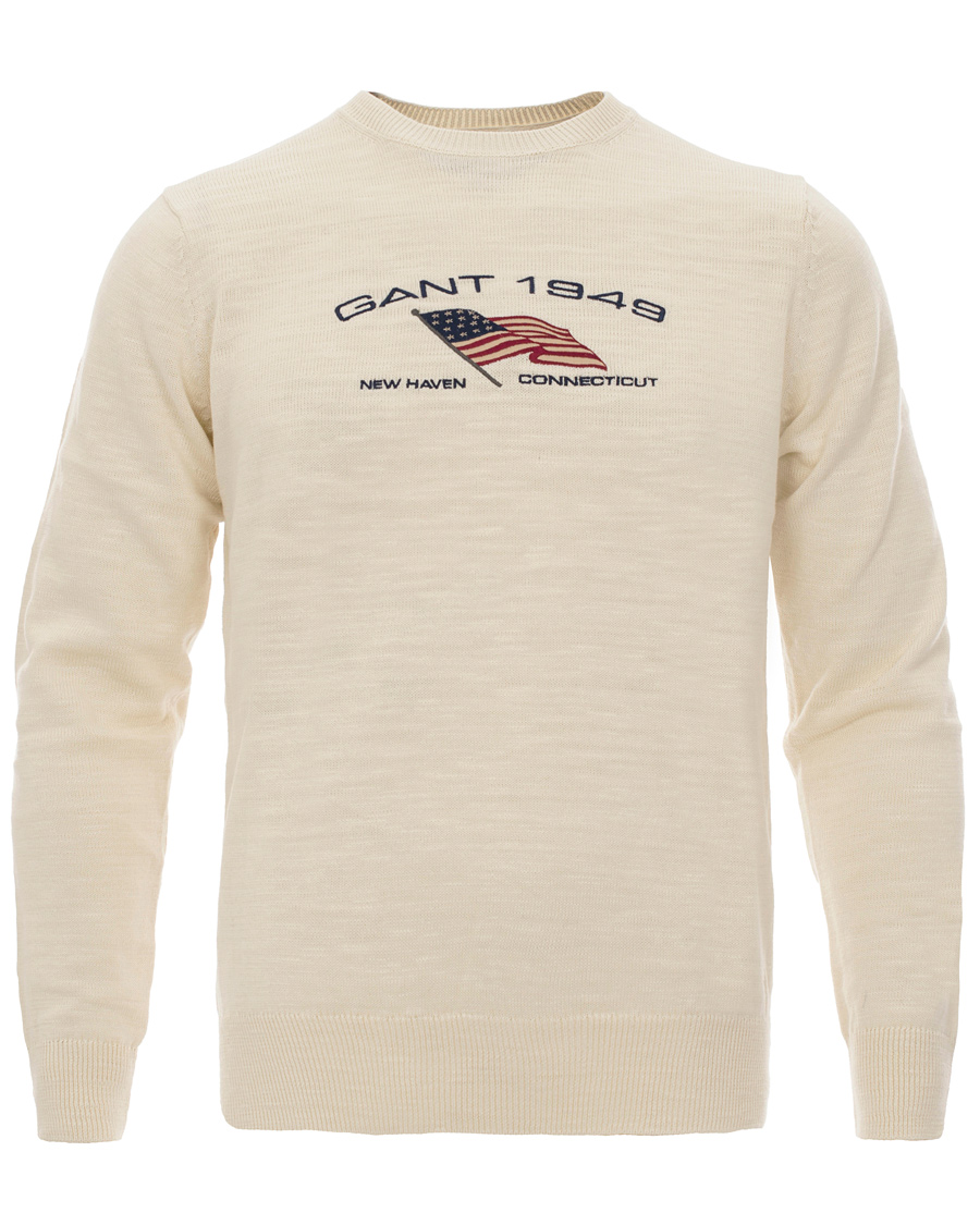 Homme | Pulls Et Tricots | GANT | Natural Cotton Retro Flag Crew Ivory