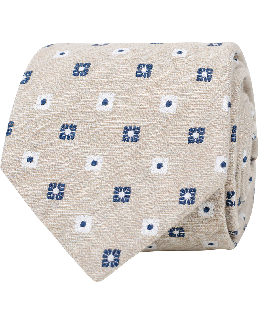 Homme | Amanda Christensen Silk/Cotton Flower Tie 8 cm Beige | Amanda Christensen | Silk/Cotton Flower Tie 8 cm Beige