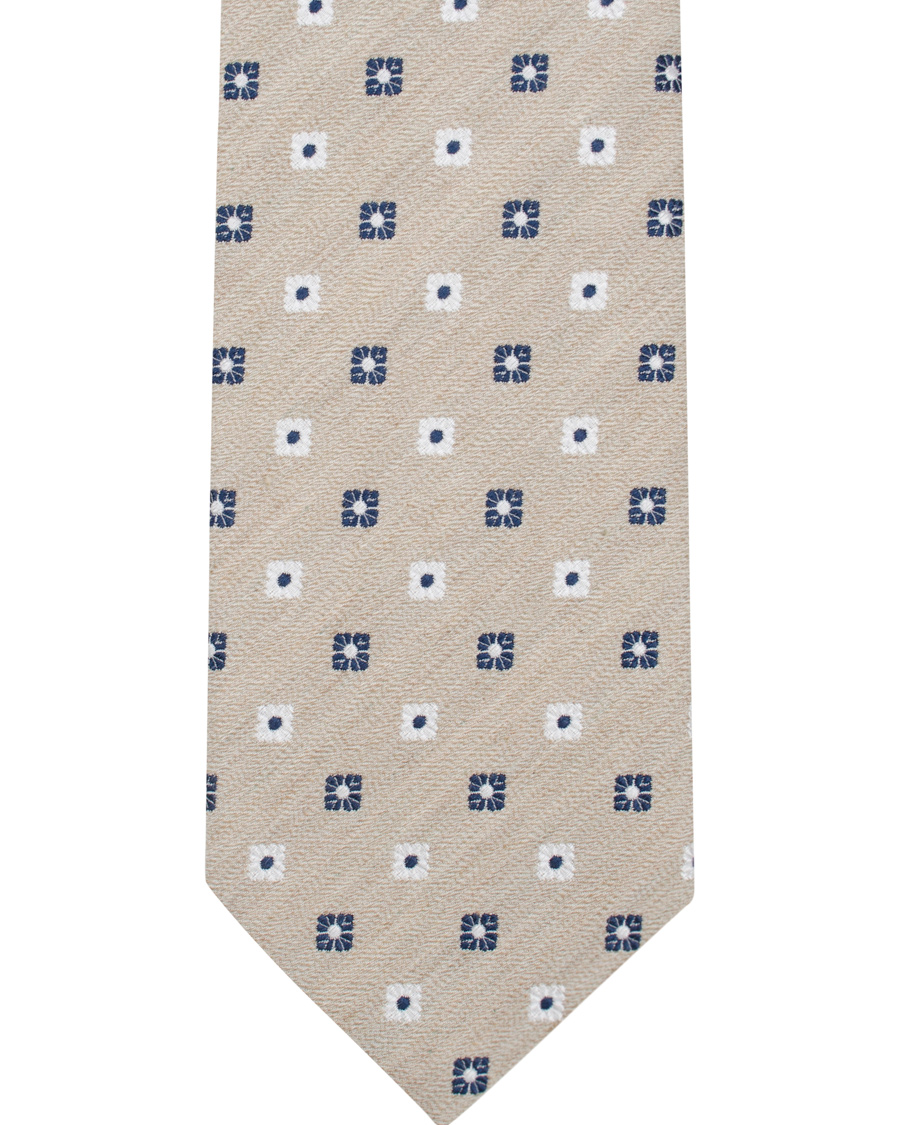 Homme | Amanda Christensen Silk/Cotton Flower Tie 8 cm Beige | Amanda Christensen | Silk/Cotton Flower Tie 8 cm Beige