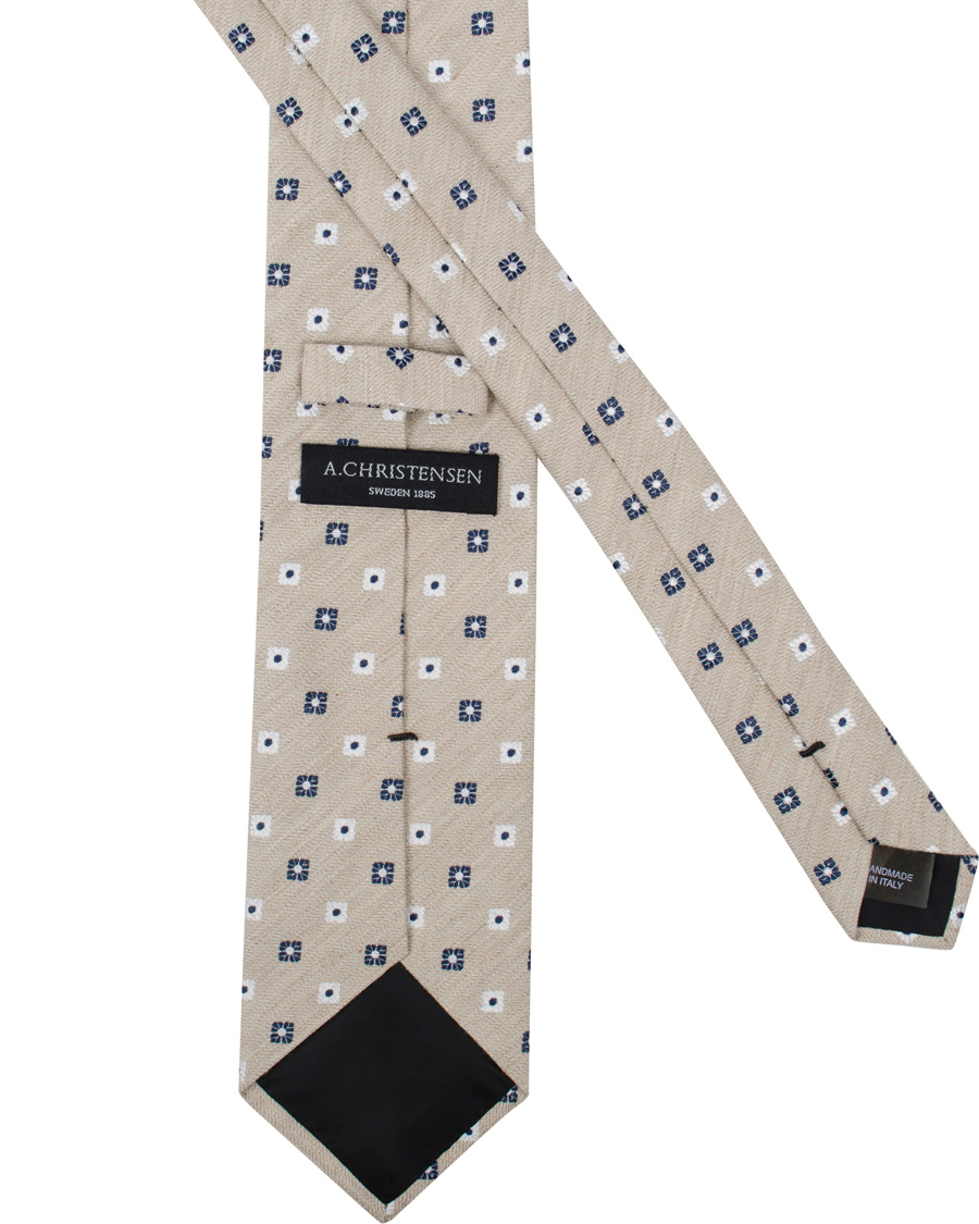 Homme | Amanda Christensen Silk/Cotton Flower Tie 8 cm Beige | Amanda Christensen | Silk/Cotton Flower Tie 8 cm Beige