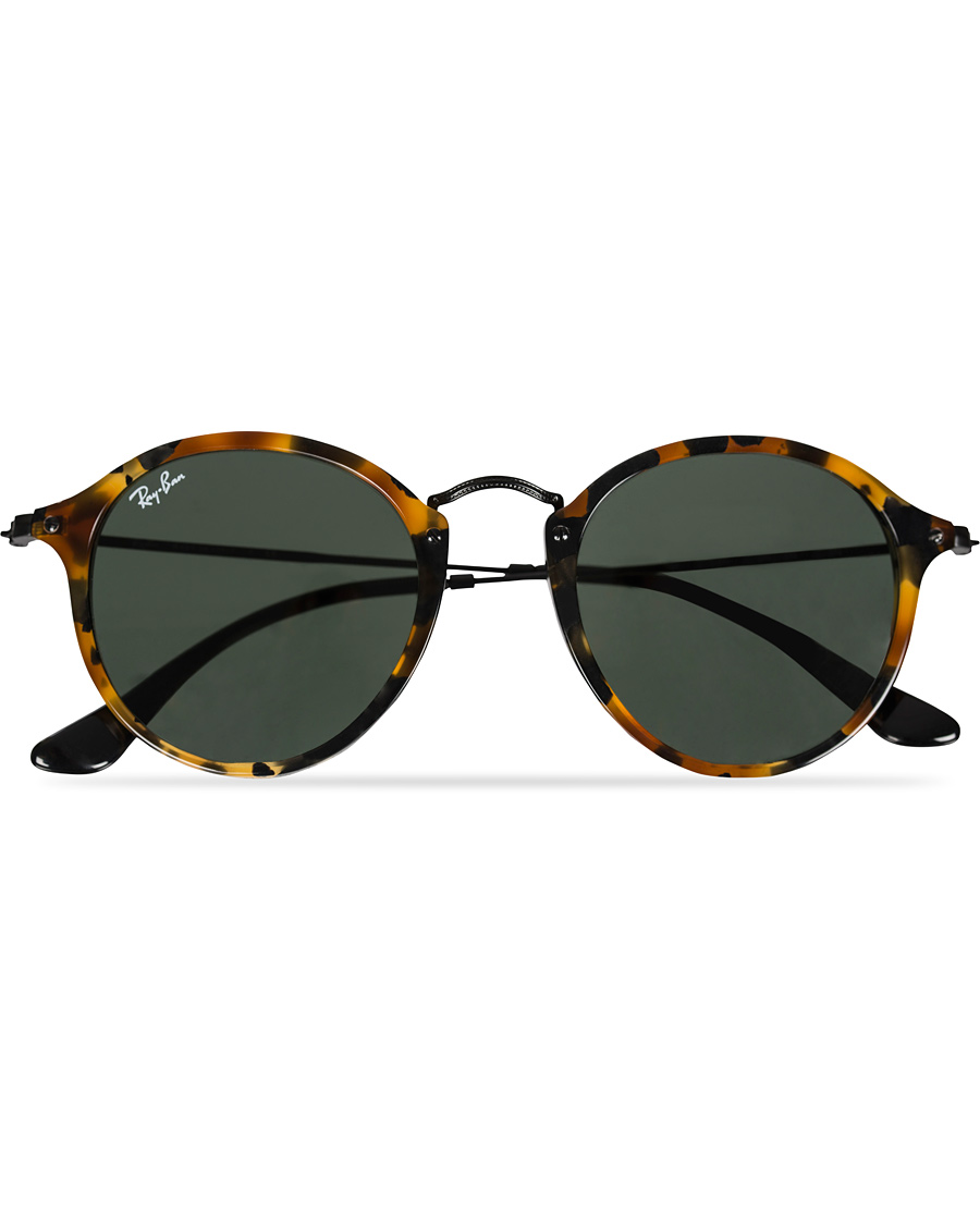Homme | Ray-Ban RB2447 Acetat Round Sunglasses Spotted Black Havana/Green | Ray-Ban | RB2447 Acetat Round Sunglasses Spotted Black Havana/Green