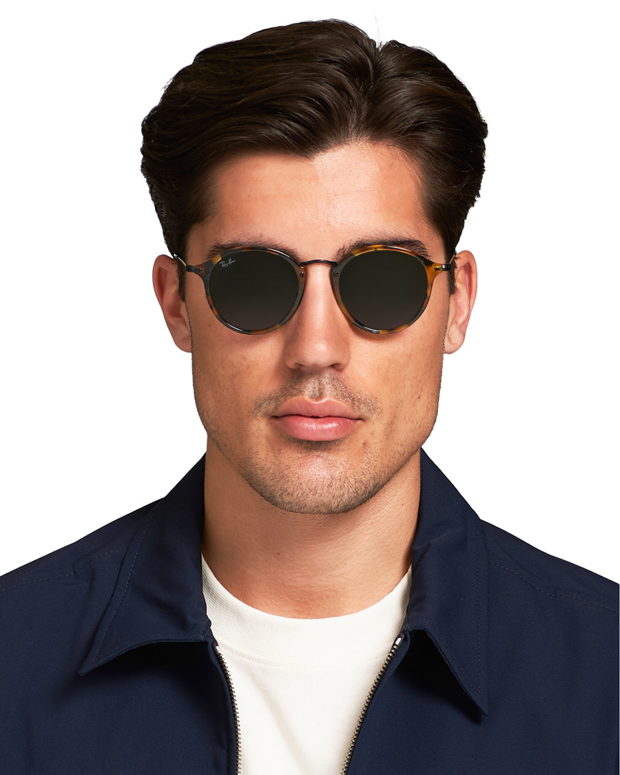 Homme | Ray-Ban RB2447 Acetat Round Sunglasses Spotted Black Havana/Green | Ray-Ban | RB2447 Acetat Round Sunglasses Spotted Black Havana/Green