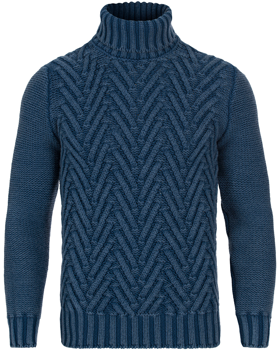 Heren | Truien | Gran Sasso | Structured Lambswool Roll Neck Blue
