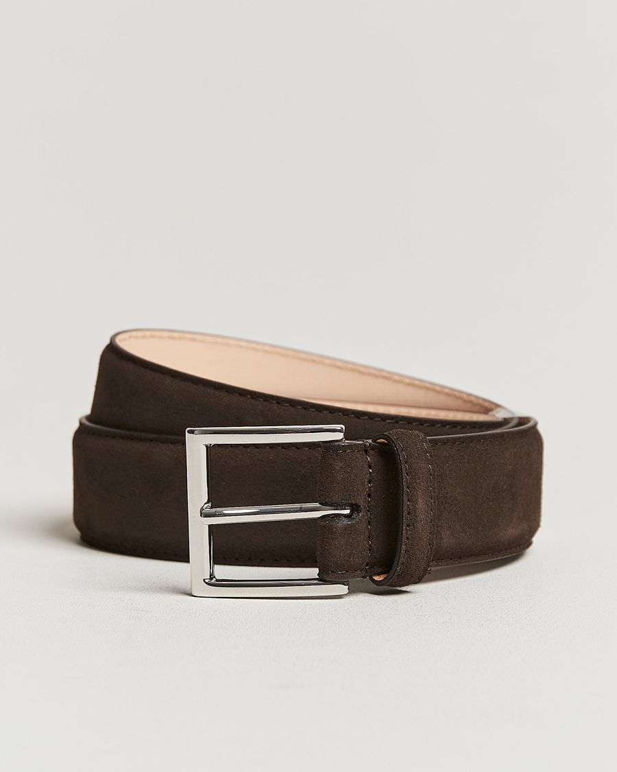 Heren | Riemen | Crockett & Jones | Belt 3,2 cm Dark Brown Suede