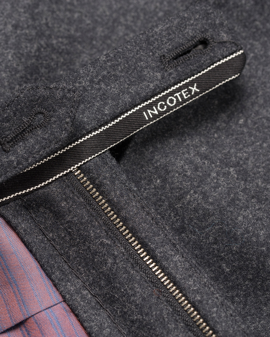 Homme | Pantalons | Incotex | Super 100's Flannel Trousers Dark Grey
