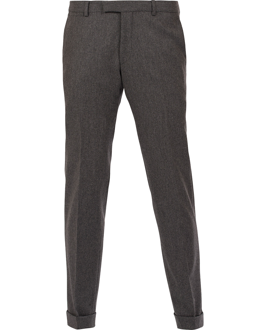 Heren | Broeken | Oscar Jacobson | Dean Turn Up Flanel Trousers Dark Grey