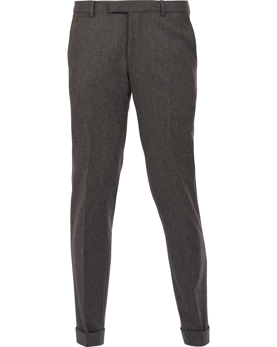 Heren | Broeken | Oscar Jacobson | Dean Turn Up Flanel Trousers Dark Grey