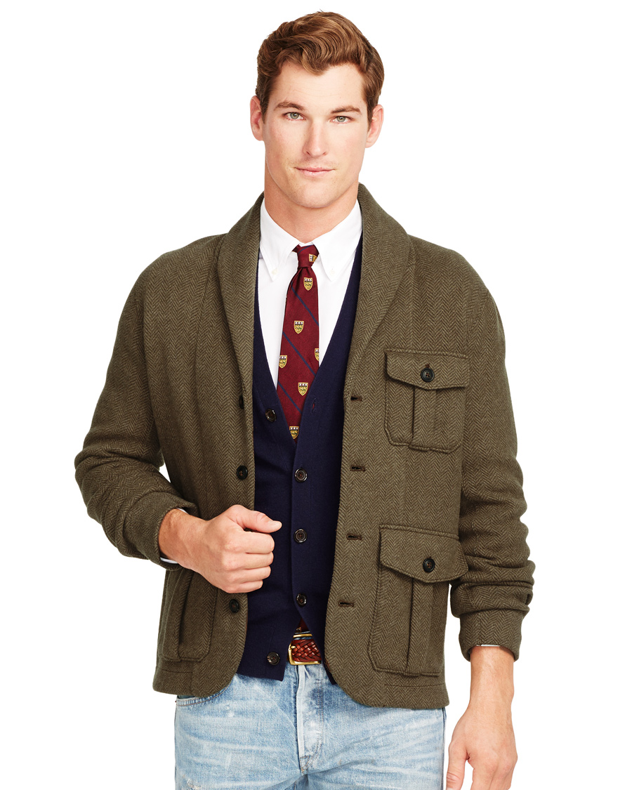 Homme | Pulls Et Tricots | Polo Ralph Lauren | Herringbone Shawl Cardigan Olive