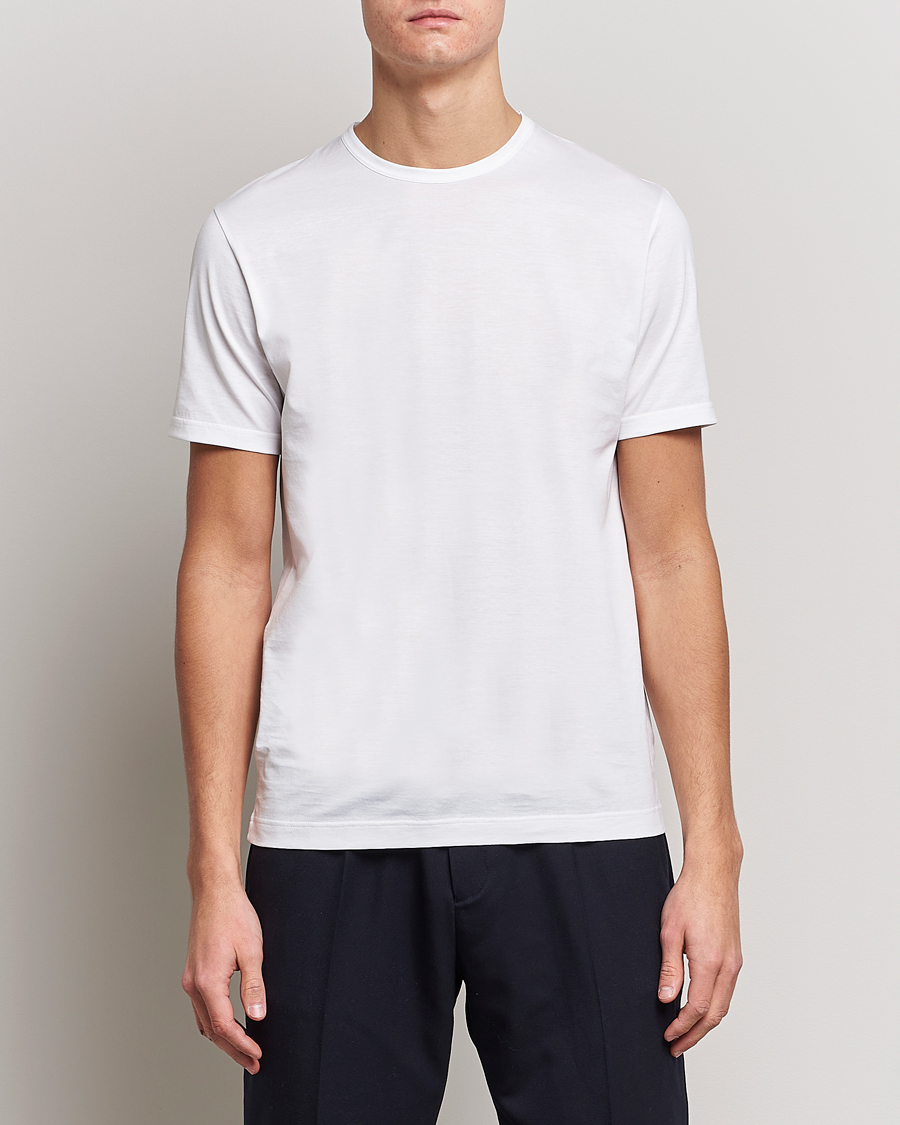 Heren | T-shirts | Sunspel | Crew Neck Q82 Cotton T-Shirt White