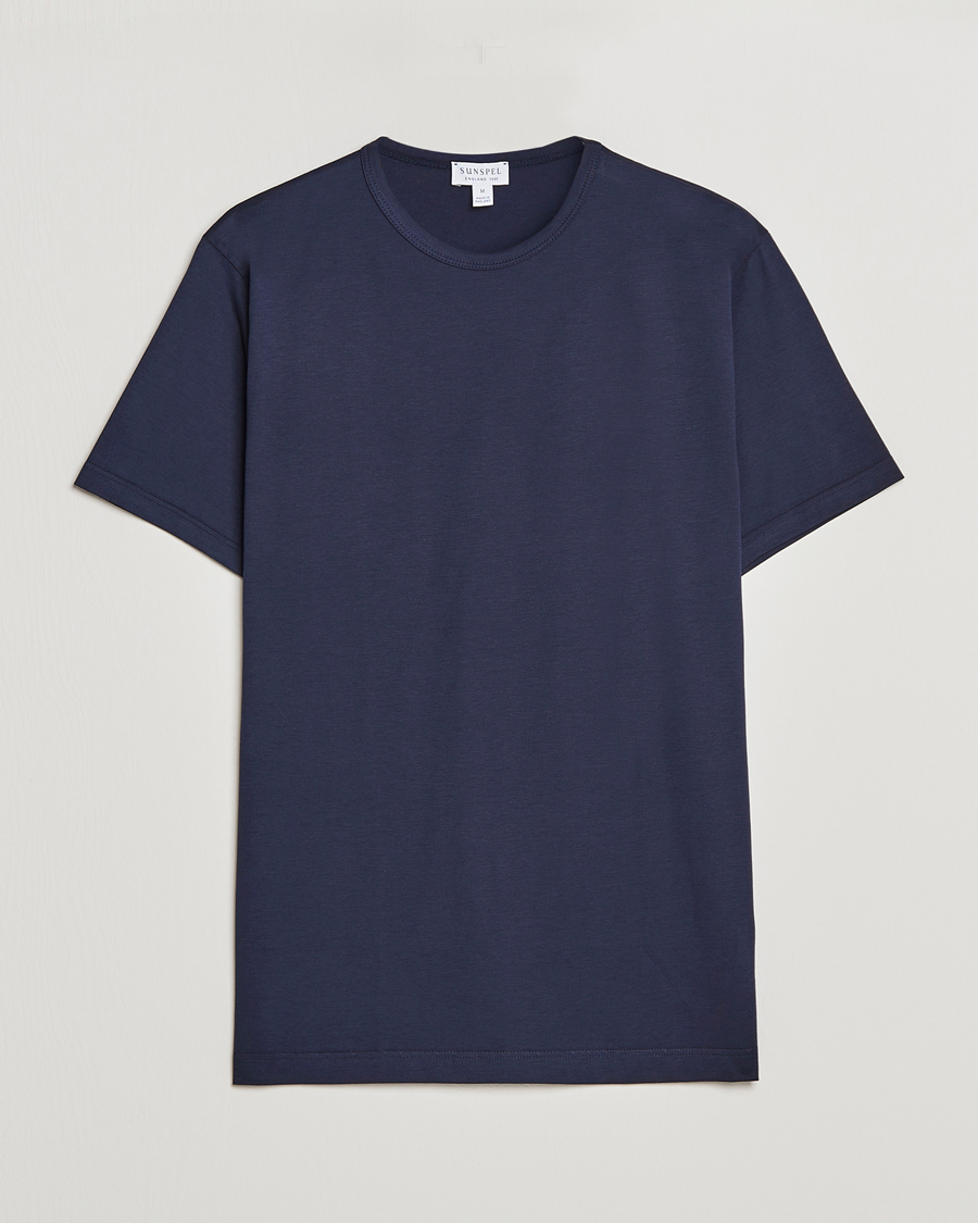 Heren | T-shirts | Sunspel | Crew Neck Q82 Cotton T-Shirt Navy