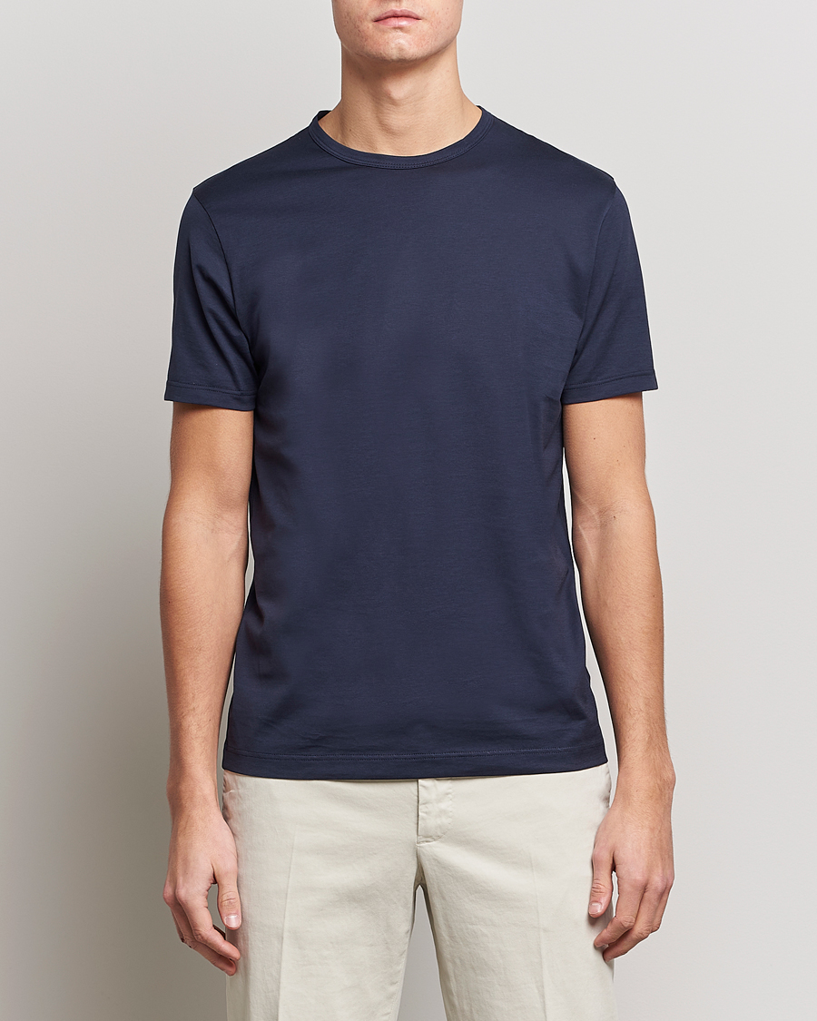 Heren | T-shirts | Sunspel | Crew Neck Q82 Cotton T-Shirt Navy