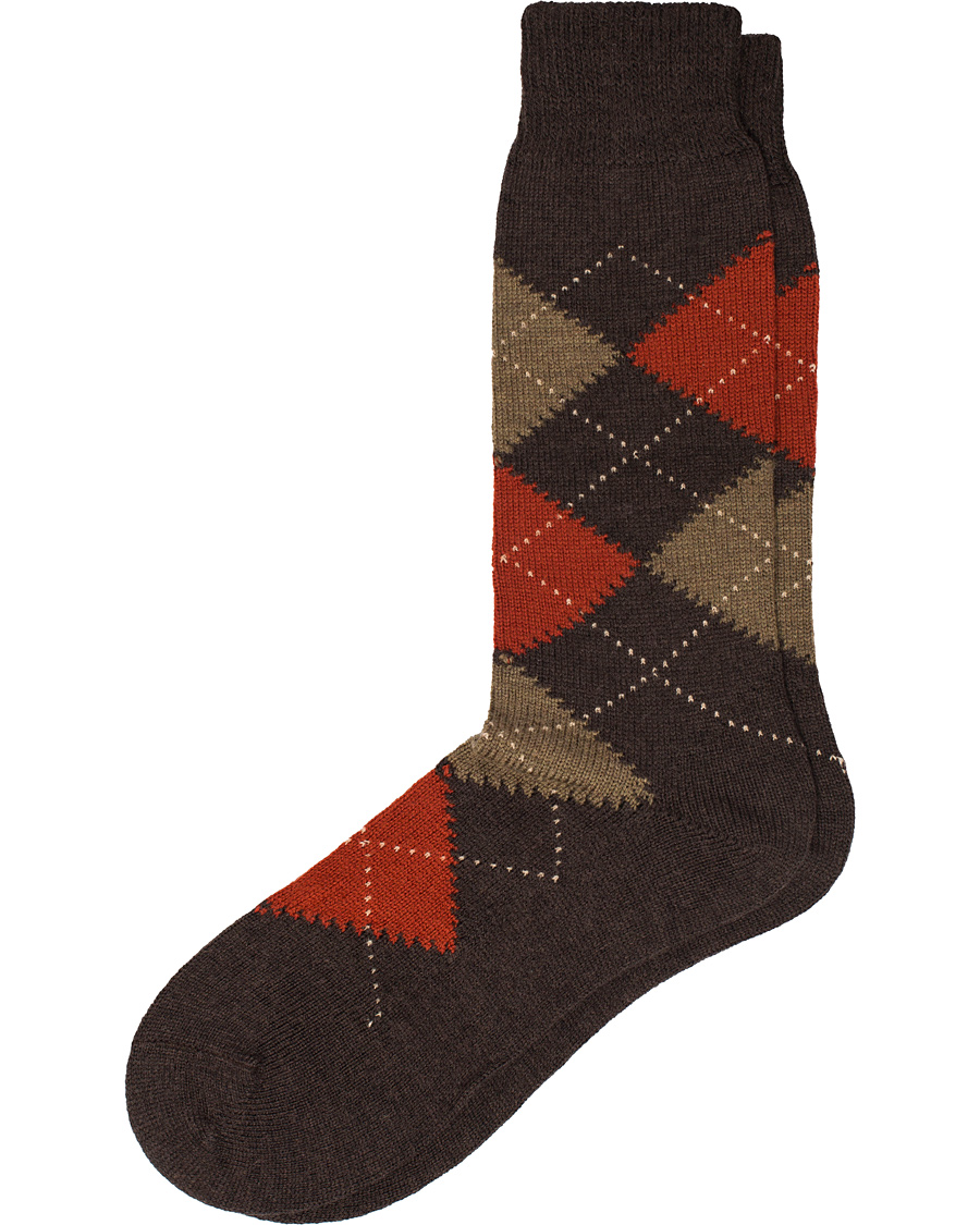 Heren | Ondergoed | Pantherella | Racton Argyle Merino/Nylon Sock Dark Brown