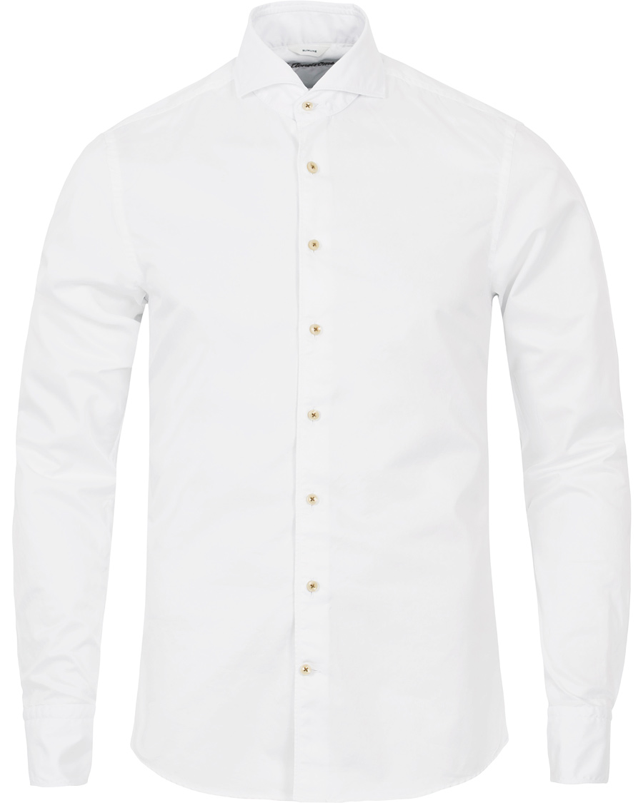 Homme | Chemises | Stenströms | Slimline Washed Cotton Plain Shirt White