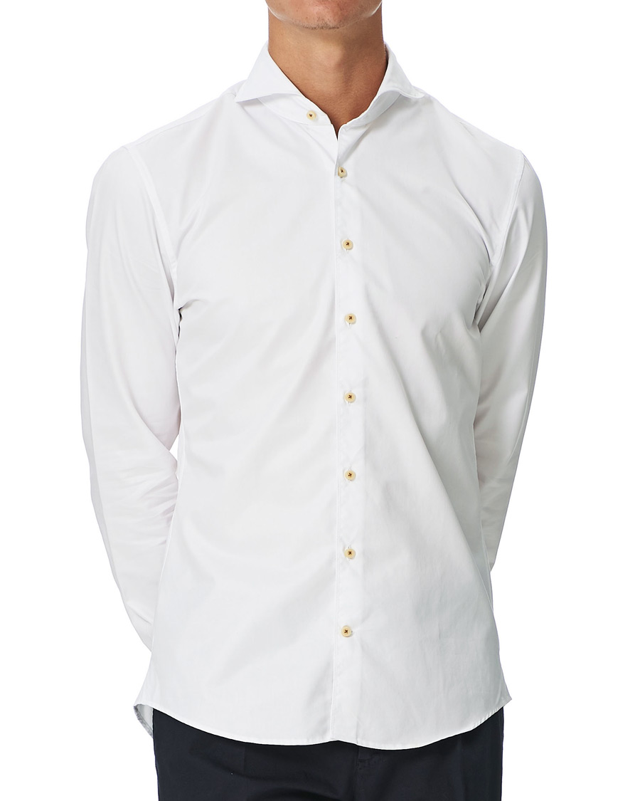 Homme | Chemises | Stenströms | Slimline Washed Cotton Plain Shirt White
