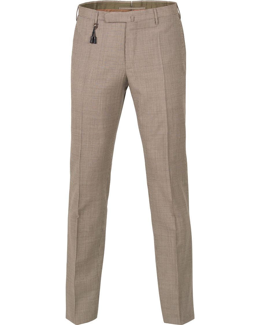 Homme | Pantalons | Incotex | Slim Fit Houndstooth Wool Trousers Brown