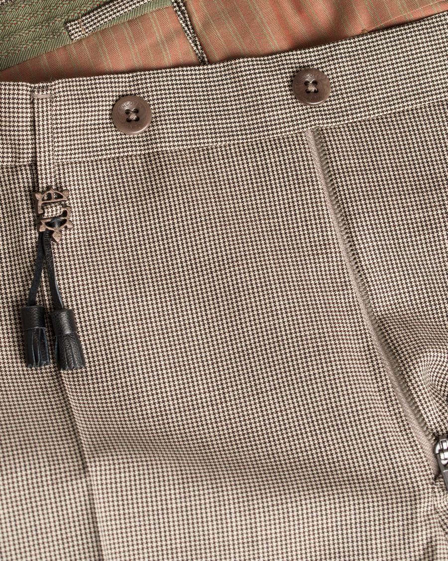 Homme | Pantalons | Incotex | Slim Fit Houndstooth Wool Trousers Brown