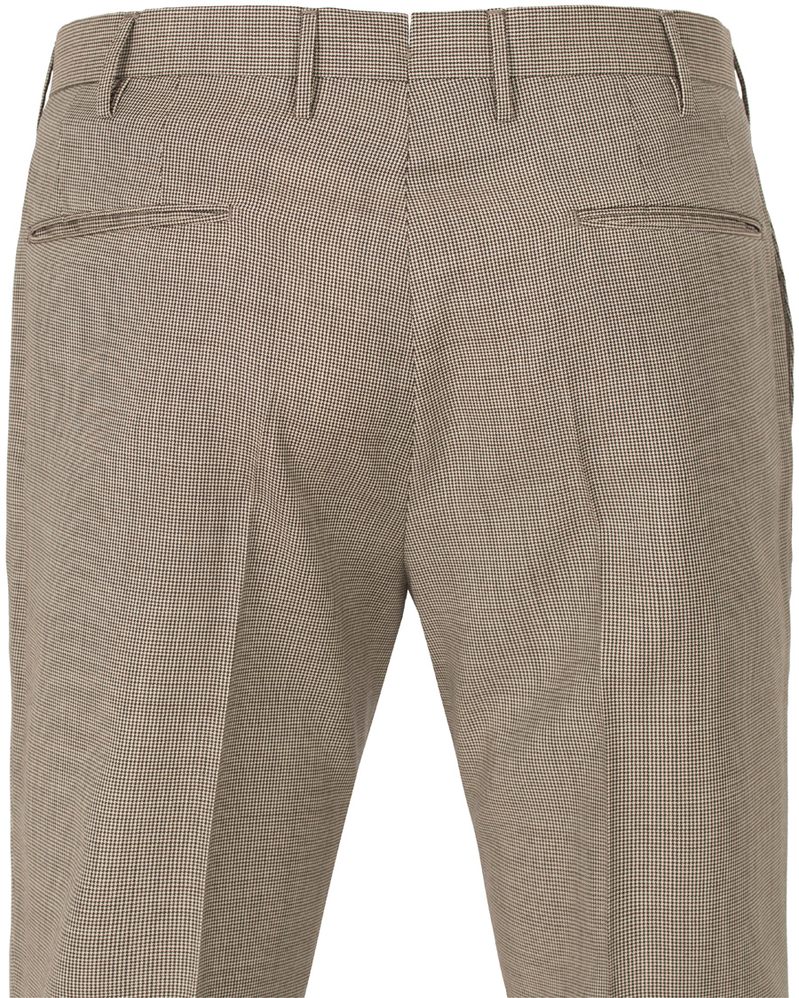 Homme | Pantalons | Incotex | Slim Fit Houndstooth Wool Trousers Brown