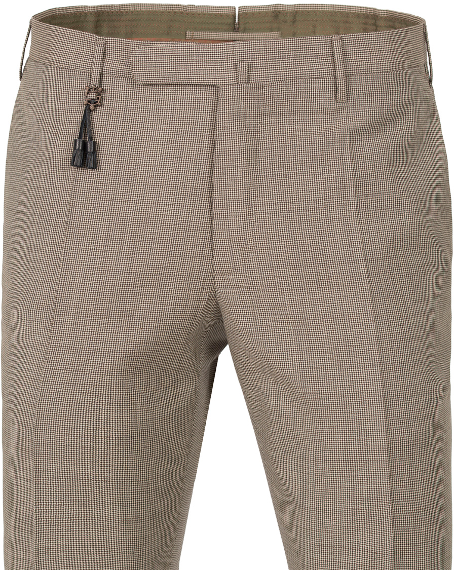 Homme | Pantalons | Incotex | Slim Fit Houndstooth Wool Trousers Brown