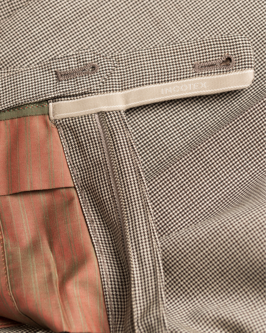Homme | Pantalons | Incotex | Slim Fit Houndstooth Wool Trousers Brown