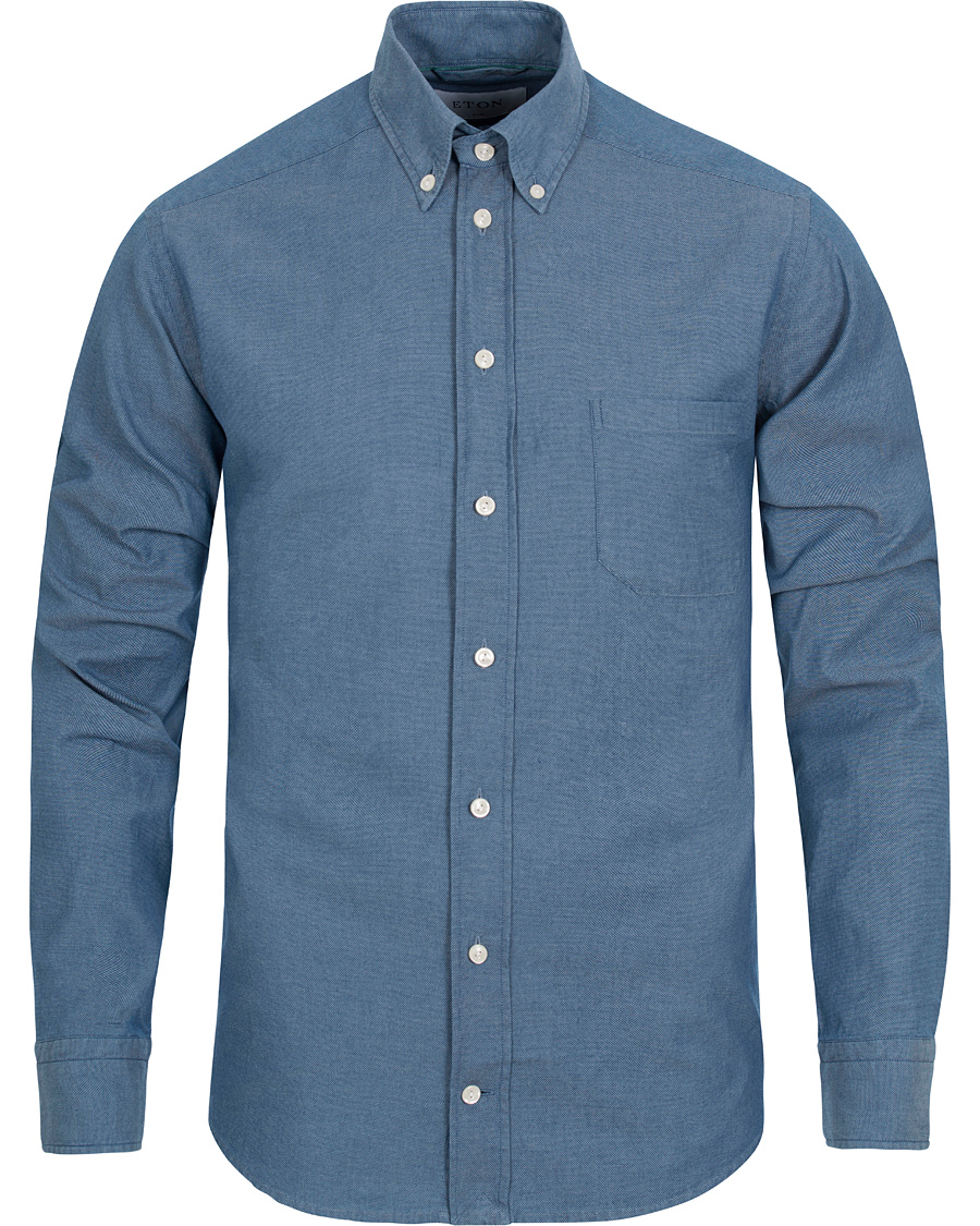 Homme | Chemises | Eton | Slim Fit Green Ribbon Denim BD Shirt Indigo