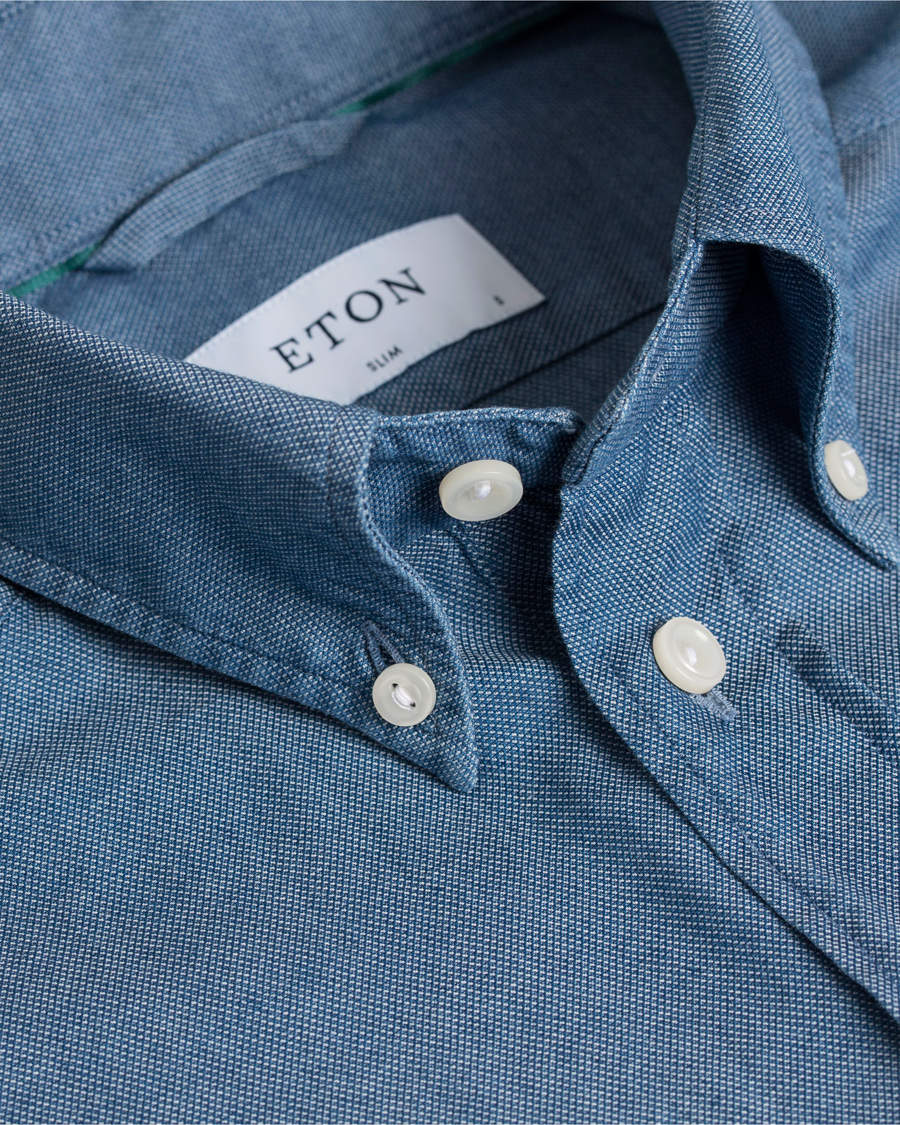 Homme | Chemises | Eton | Slim Fit Green Ribbon Denim BD Shirt Indigo